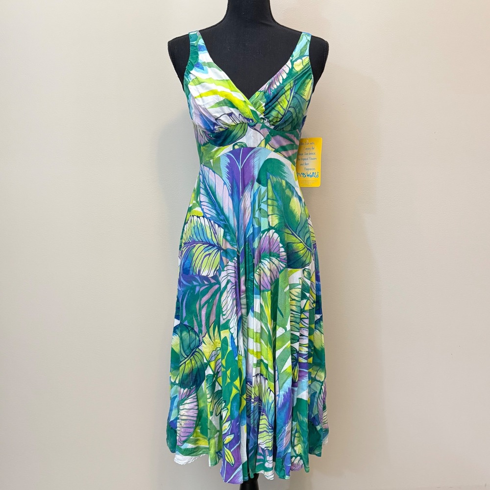 NEW Jams World Palmeras Tropical Leaf Midi Dress Women XS Hawaii Made Resortwear
